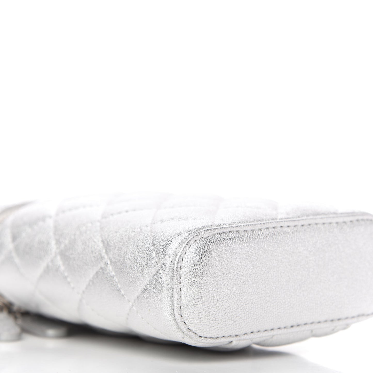 Metallic Lambskin Quilted Phone Holder With Chain Silver