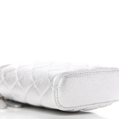 Chanel Metallic Lambskin Quilted Phone Holder With Chain Silver 6 of 10