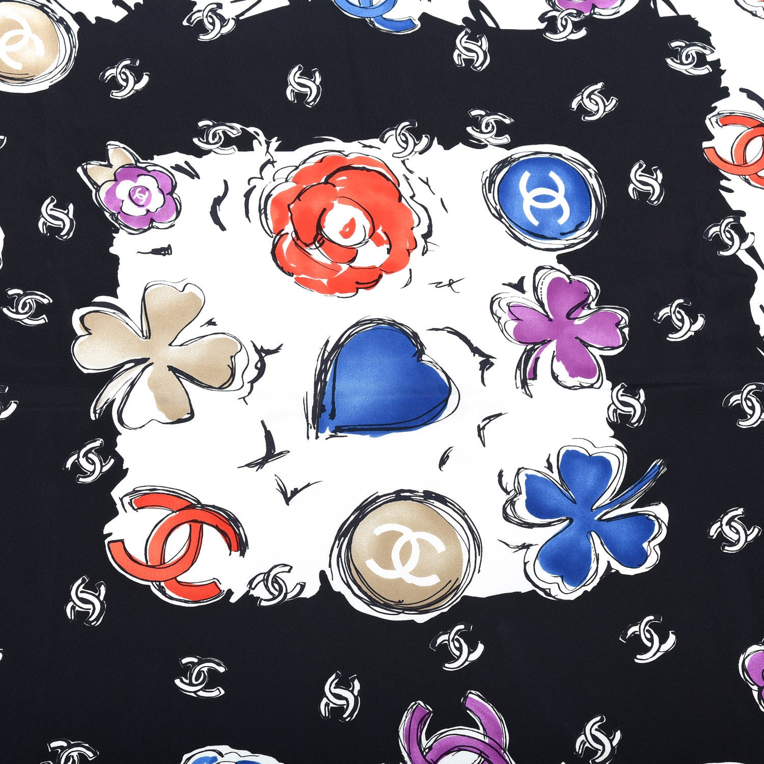 Chanel Silk CC Floral Square Scarf Black Multicolor 2 of 4
