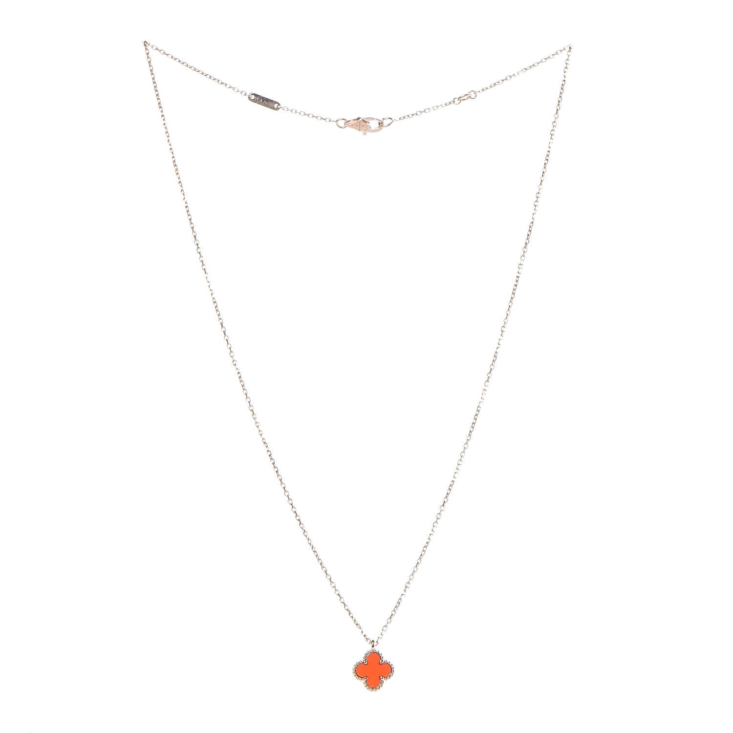 Van Cleef & Arpels 18K Rose Gold Carnelian Sweet Alhambra Pendant Necklace 3 of 7