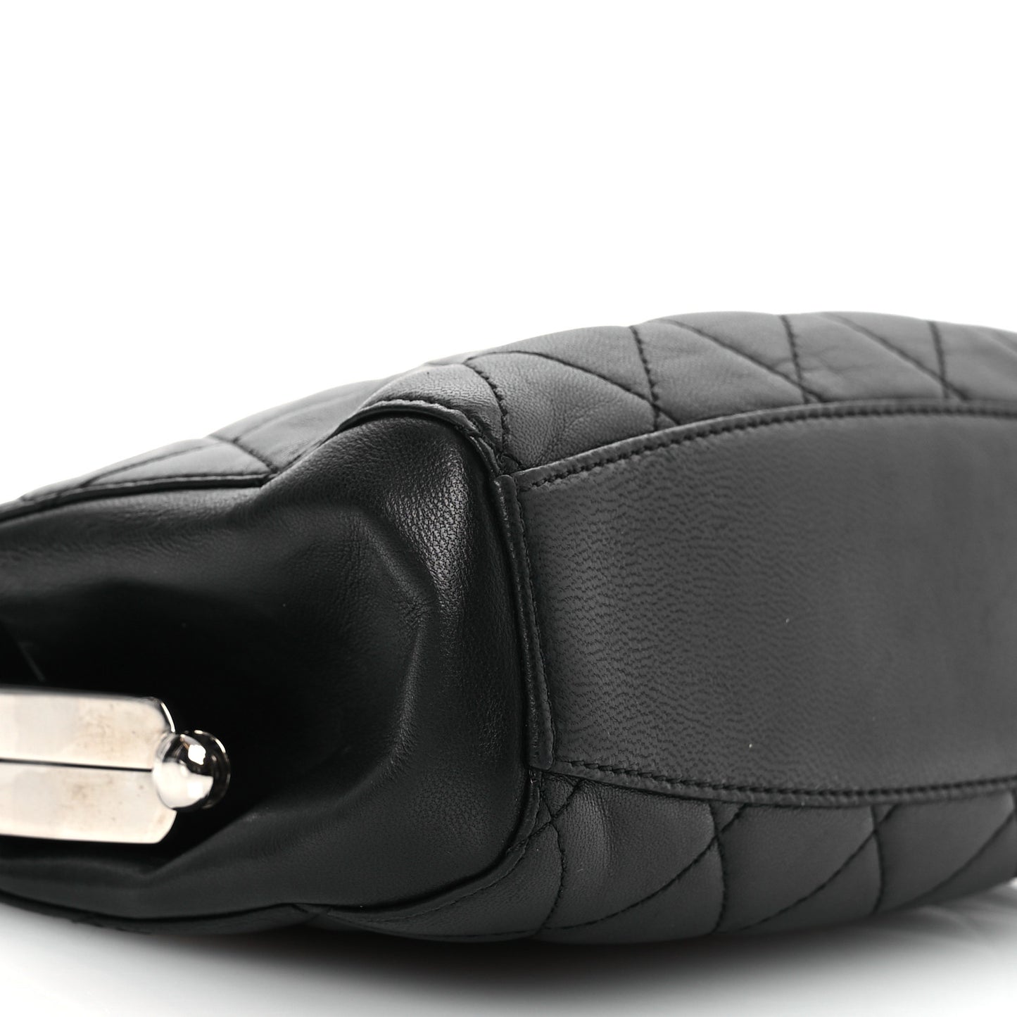 Lambskin Quilted Metal Frame Clutch Black