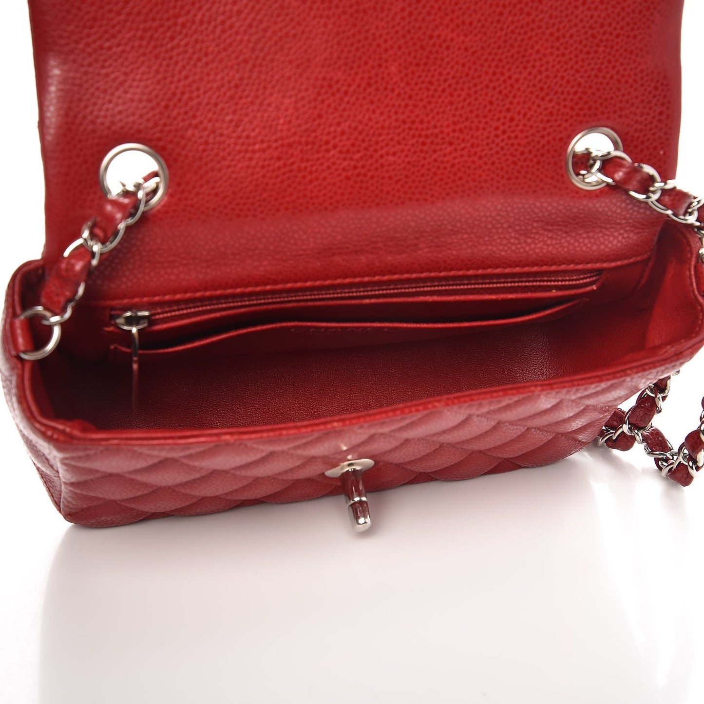 Caviar Quilted Mini Rectangular Flap Dark Red