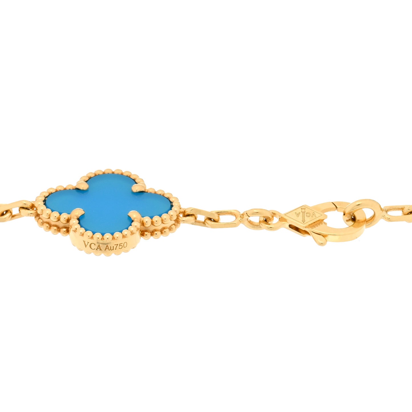 18K Yellow Gold Blue Agate 5 Motifs Vintage Alhambra Bracelet