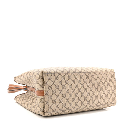 Gucci GG Supreme Monogram Emblem Large Tote Bag Beige Dark Brown 4 of 9
