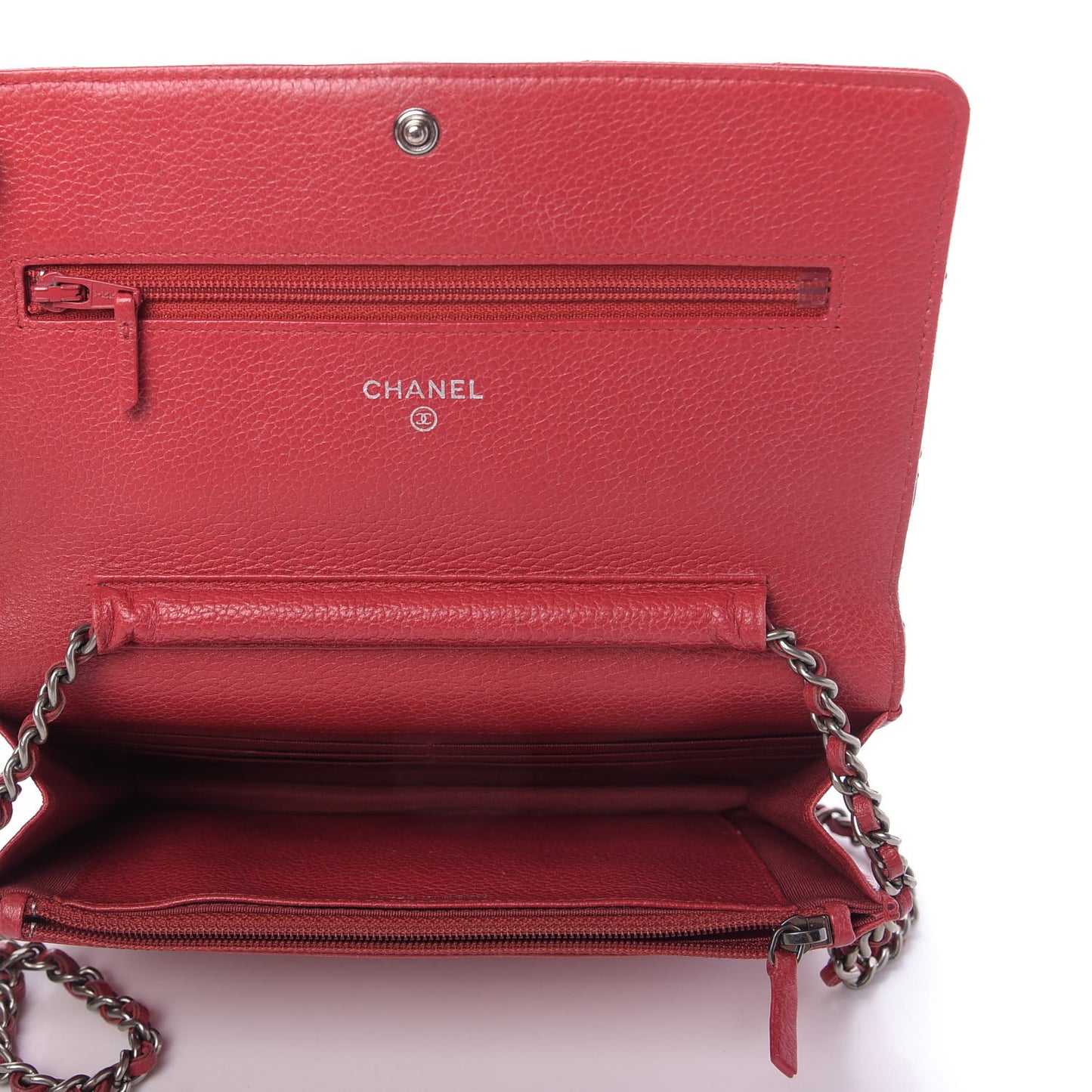Calfskin Diamond Stitch Wallet On Chain WOC Red