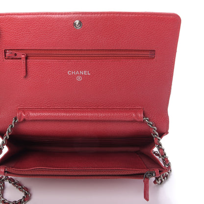 Chanel Calfskin Diamond Stitch Wallet On Chain WOC Red 5 of 10