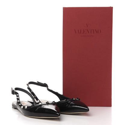 Valentino Garavani Crinkled Patent Calfskin Rockstud Slingback Flats 39 Black 10 of 10