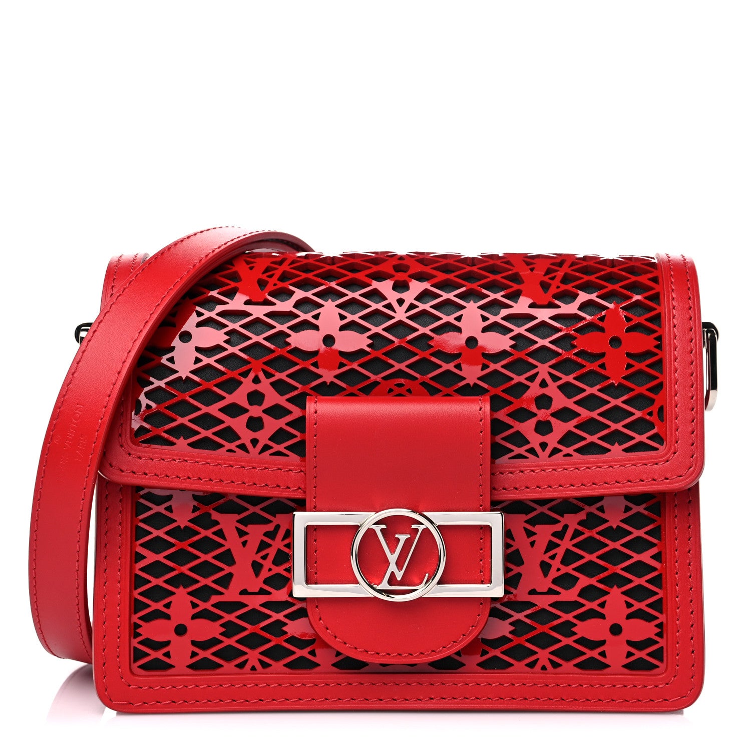 Louis Vuitton Patent Calfskin Monogram Lace Dauphine Mini Red 1 of 9