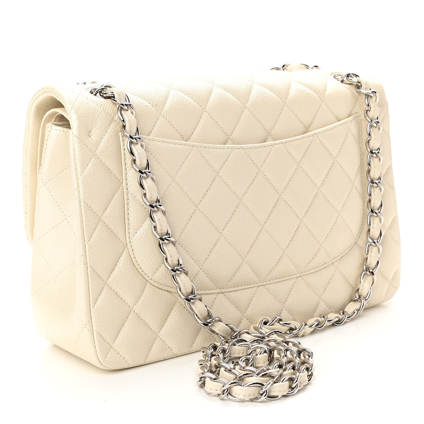 Pearly Caviar Quilted Jumbo Double Flap Dark White