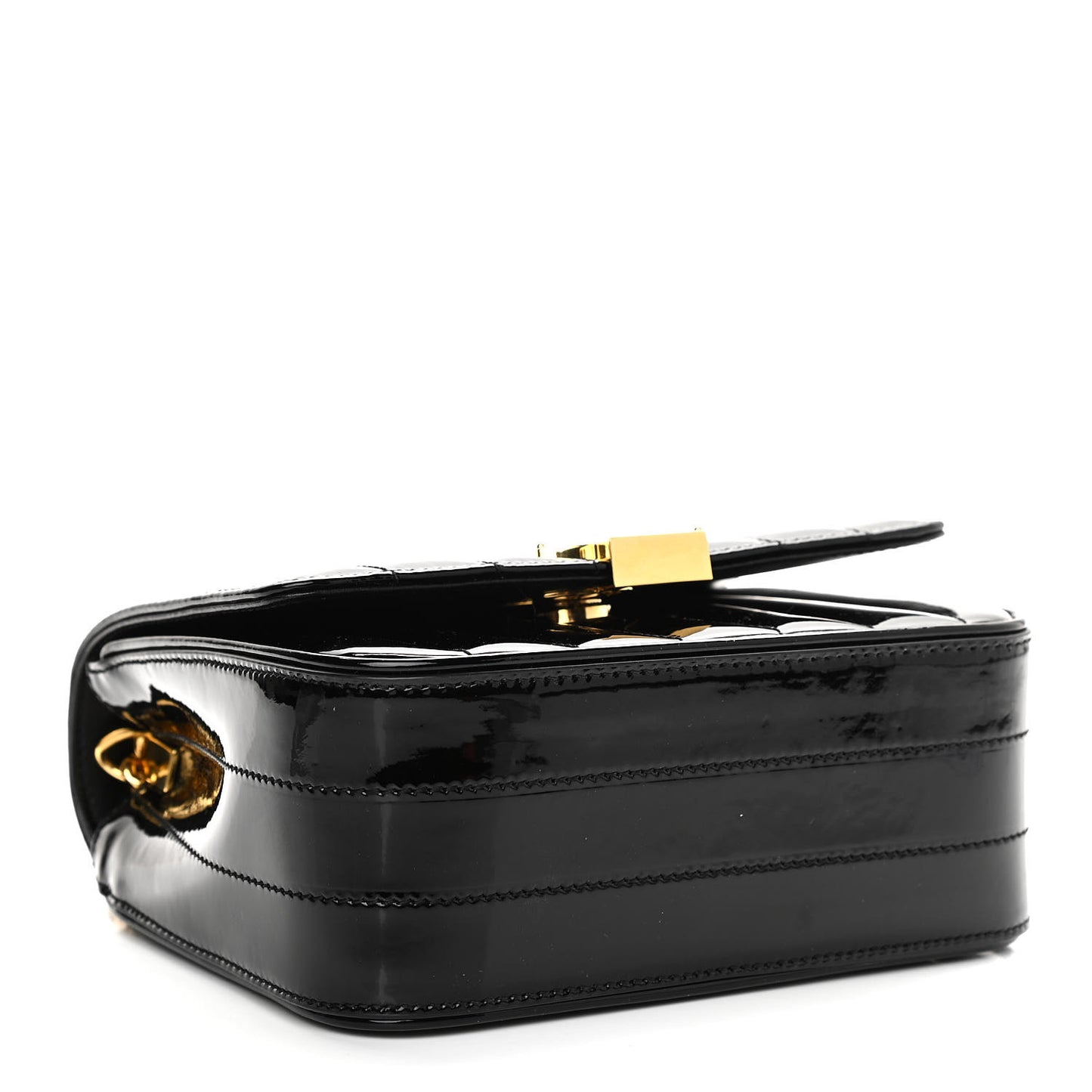 Patent Calfskin Matelasse Monogram Small Vicky Chain Bag Black