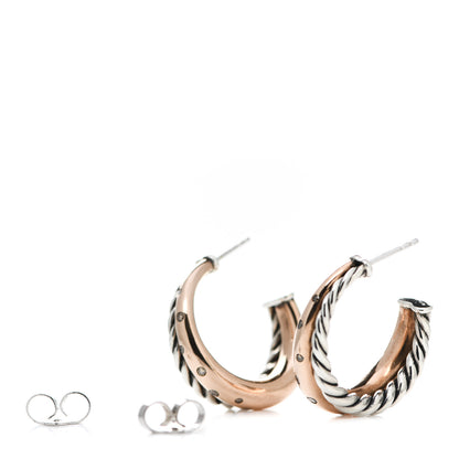 David Yurman Sterling Silver Bronze Diamond Pure Form Mixed Metal Hoop Earrings 3 of 4