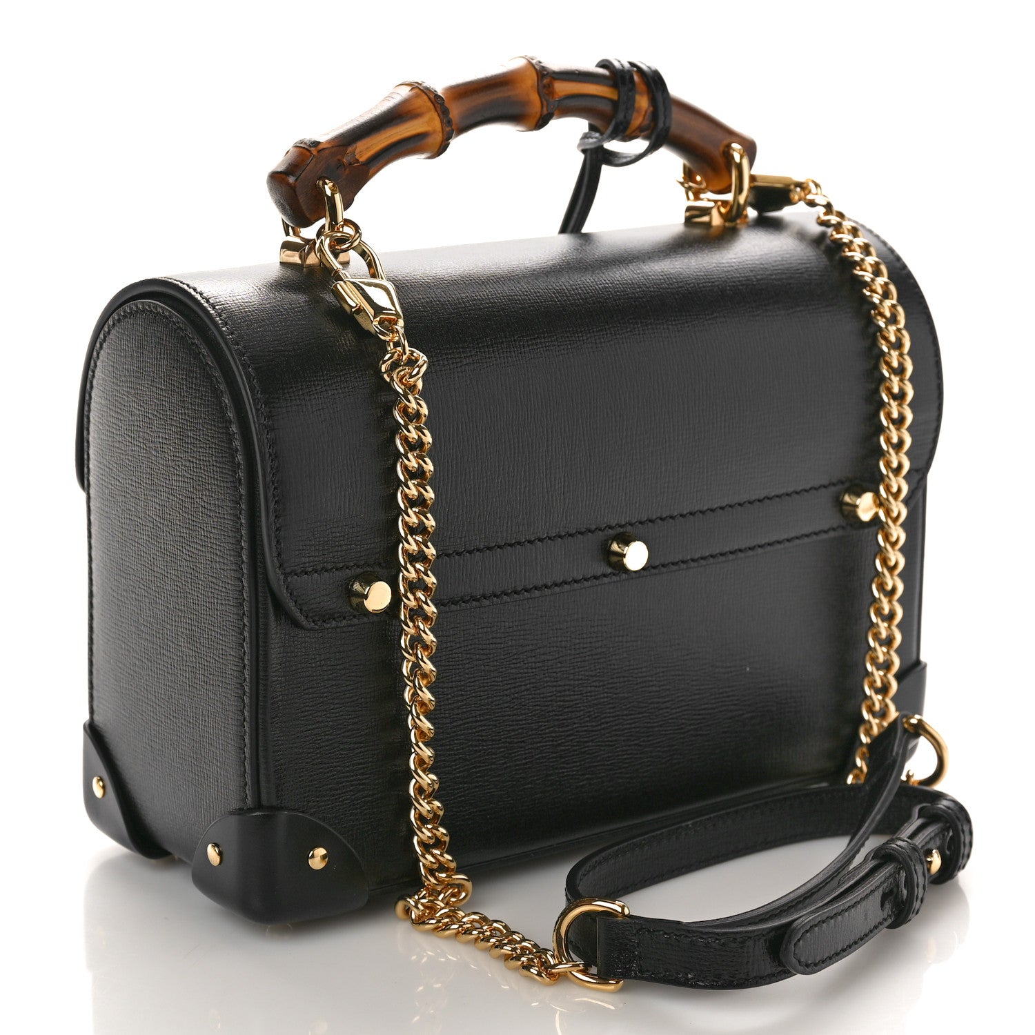 Gucci Calfskin Small Padlock Bamboo Shoulder Bag Black 3 of 10