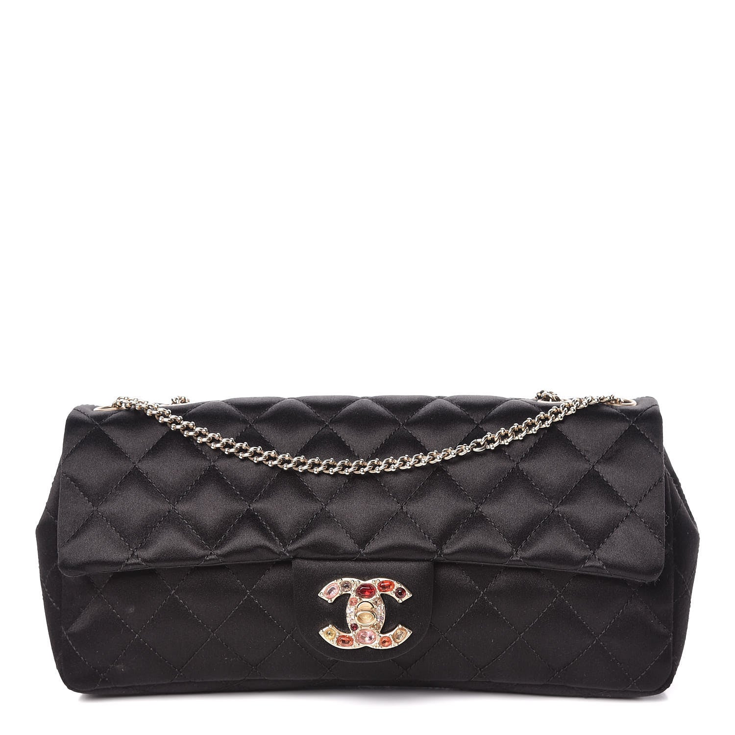 Chanel Satin Quilted Jeweled East West Flap Black 1 of 10