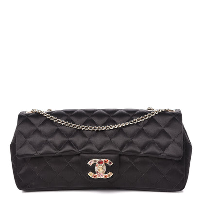Chanel Satin Quilted Jeweled East West Flap Black 1 of 10
