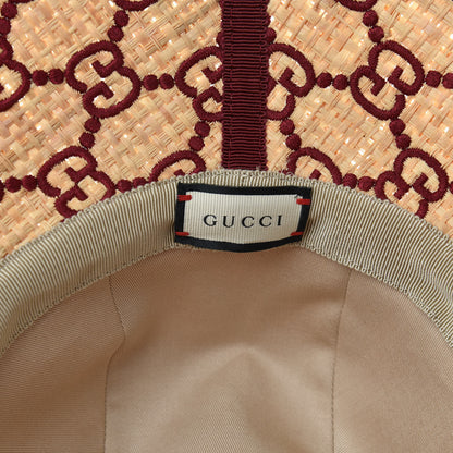 Gucci Raffia Elaphe GG Monogram Embroidered Wide Brim Hat Ivory Bordeaux 7 of 7