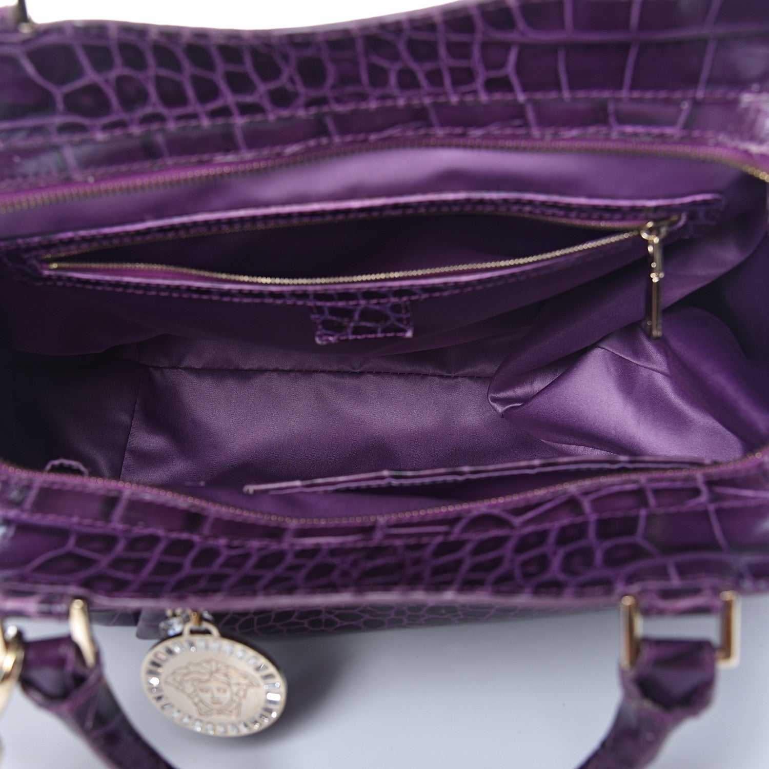 Versace Calfskin Crocodile Embossed Bag Purple 5 of 9