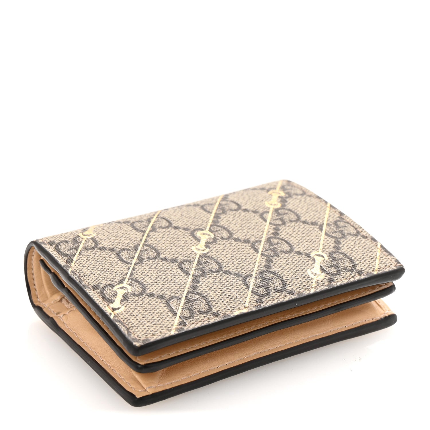 Gucci GG Supreme Monogram Calfskin Horsebit Print Card Case Beige Ebony Light Pink 4 of 8