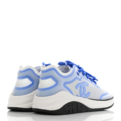 Chanel Calfskin Mesh Lyrca Womens Logo Sneakers 36.5 White Blue 4 of 7