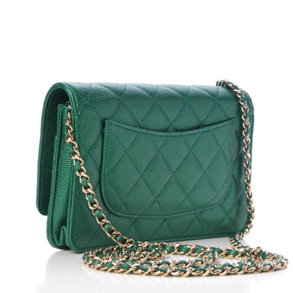 Chanel Metallic Caviar Quilted Wallet On Chain WOC Green 3 of 9