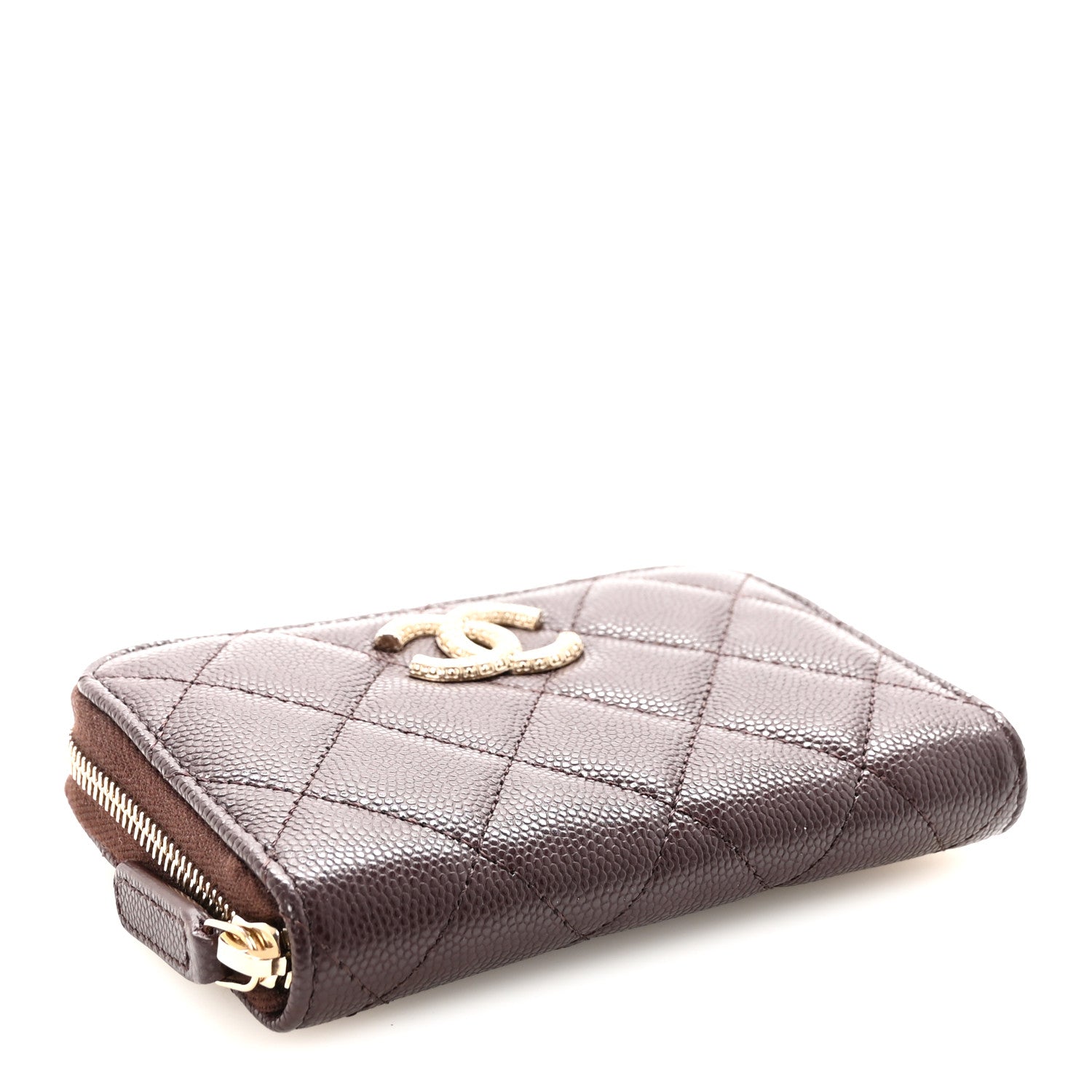 Chanel Caviar Quilted Textured CC Zip Around Card Holder Burgundy 4 of 8