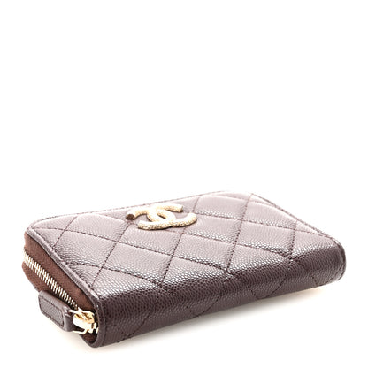 Chanel Caviar Quilted Textured CC Zip Around Card Holder Burgundy 4 of 8