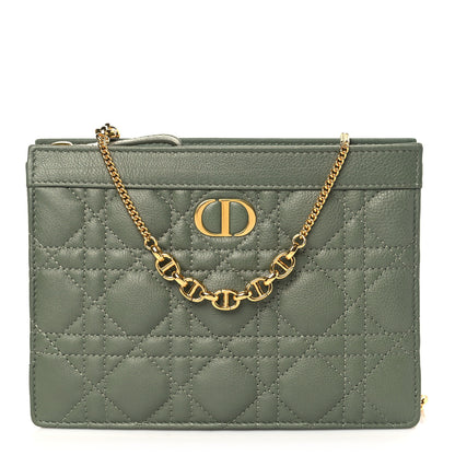 Christian Dior Calfskin Cannage Caro Zipped Pouch With Chain Cedar Green 1 of 10