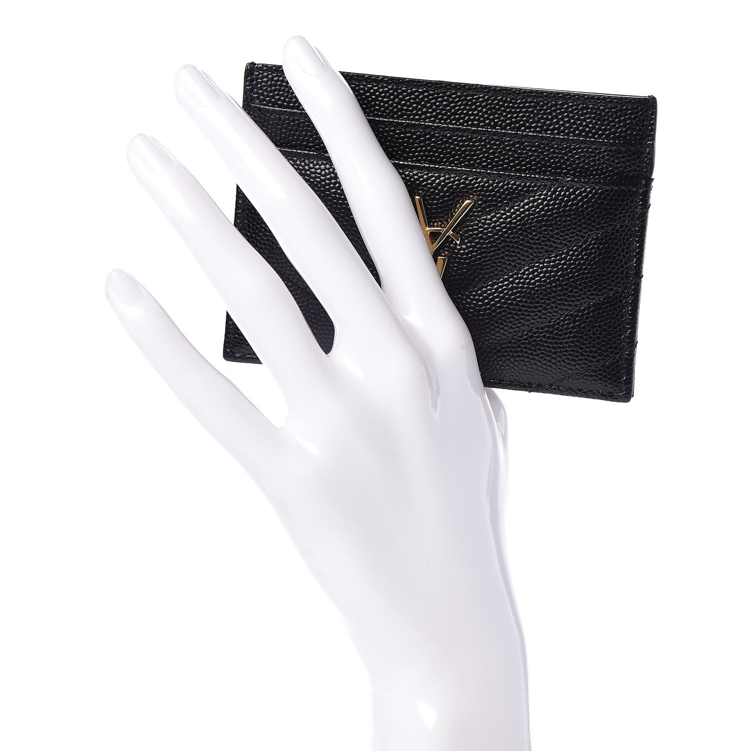 Saint Laurent Grain De Poudre Matelasse Chevron Monogram Credit Card Case Black 2 of 8