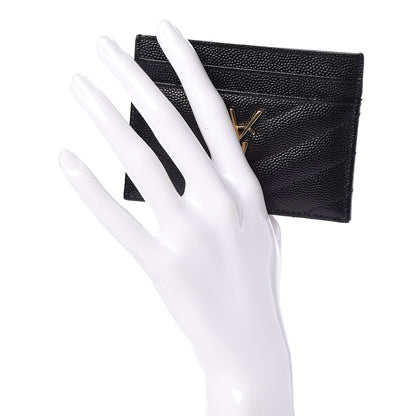 Saint Laurent Grain De Poudre Matelasse Chevron Monogram Credit Card Case Black 2 of 8