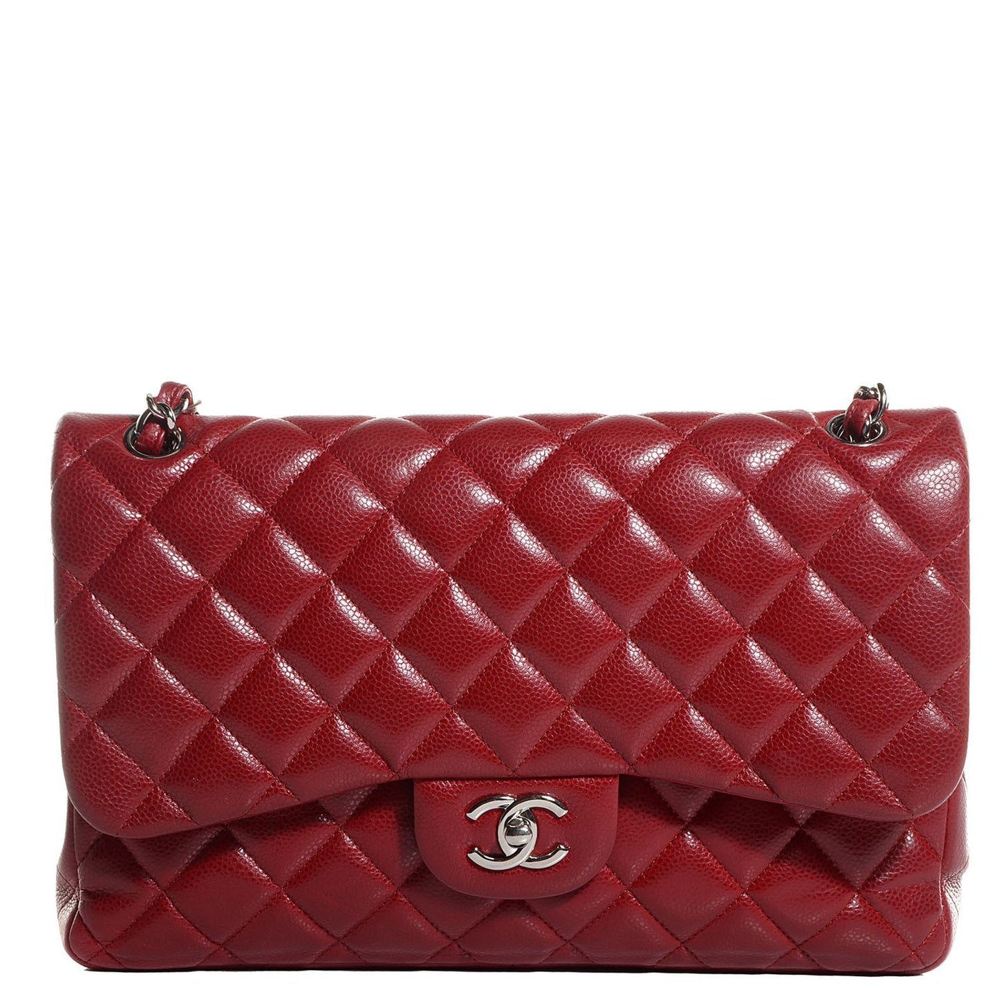 Caviar Quilted Jumbo Double Flap Red