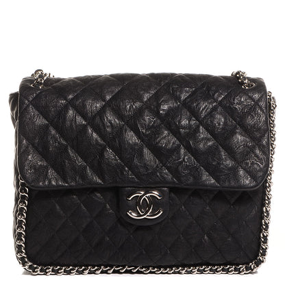 Chanel Crumpled Lambskin Chain Around Maxi Flap Bag Black 1 of 8