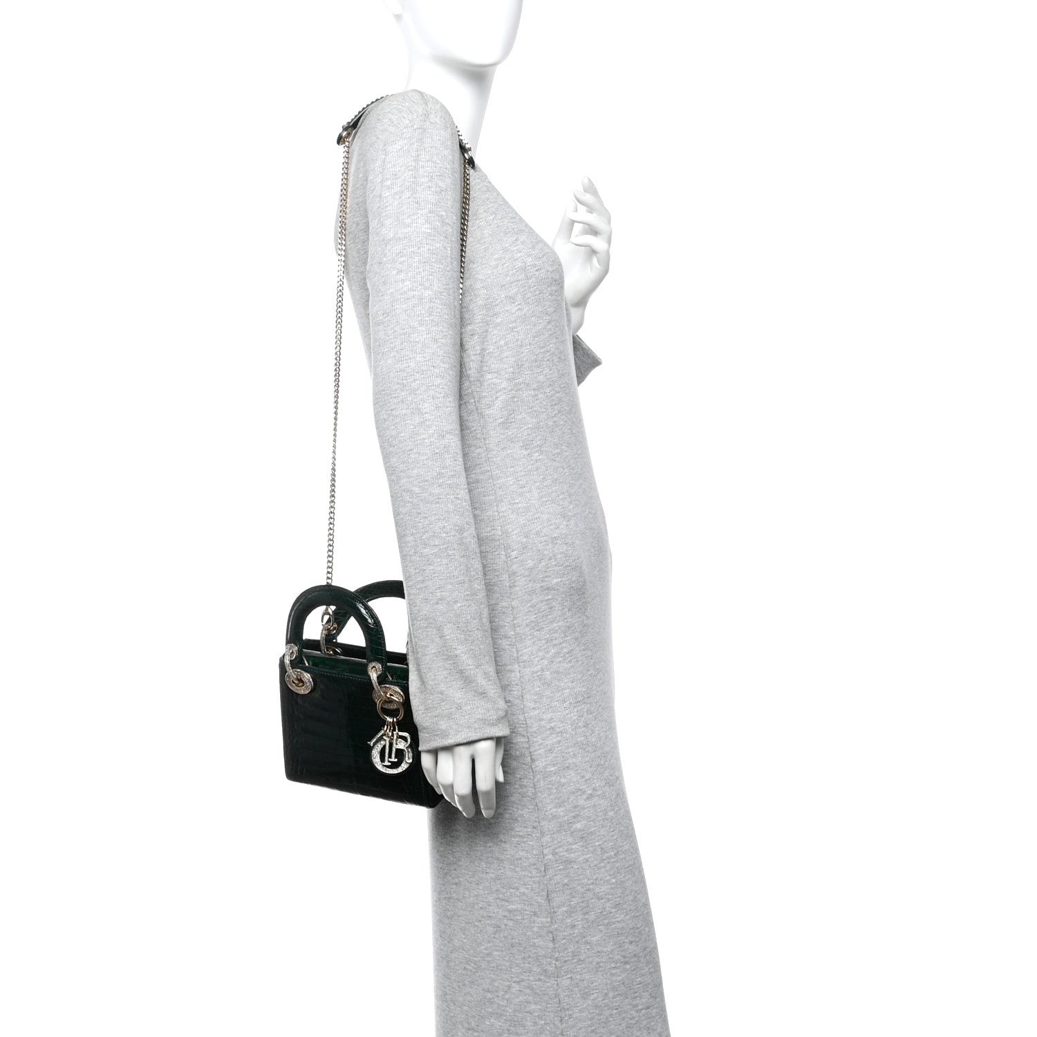 Christian Dior Alligator Crystal Mini Lady Dior Dark Green 2 of 9
