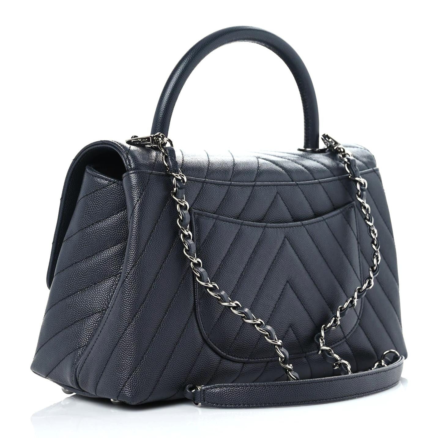 Chanel Caviar Chevron Quilted Small Coco Handle Flap Dark Grey 2 of 9