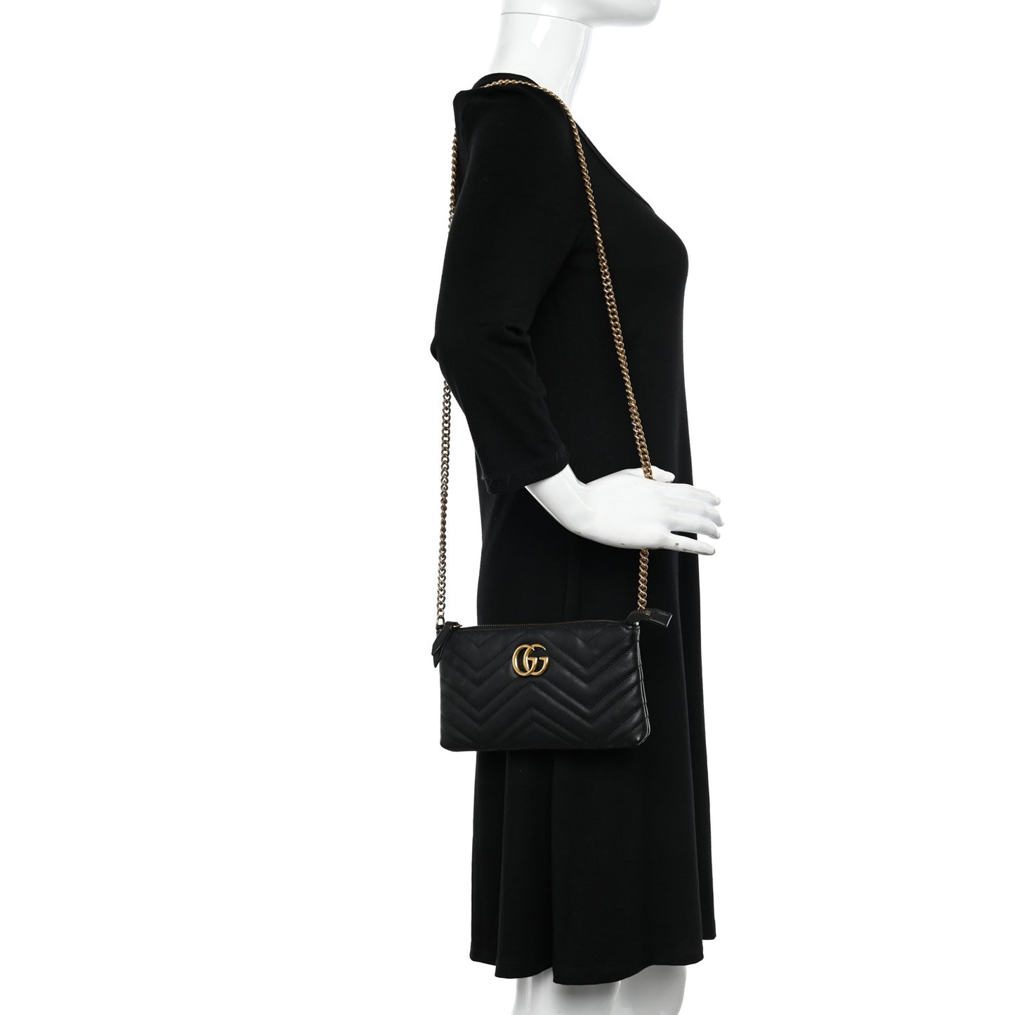 Calfskin Matelasse Mini GG Marmont Chain Bag Black