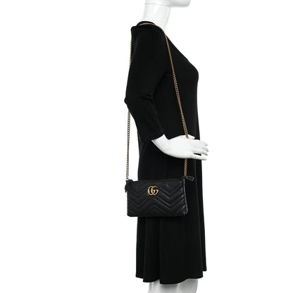 Gucci Calfskin Matelasse Mini GG Marmont Chain Bag Black 2 of 12