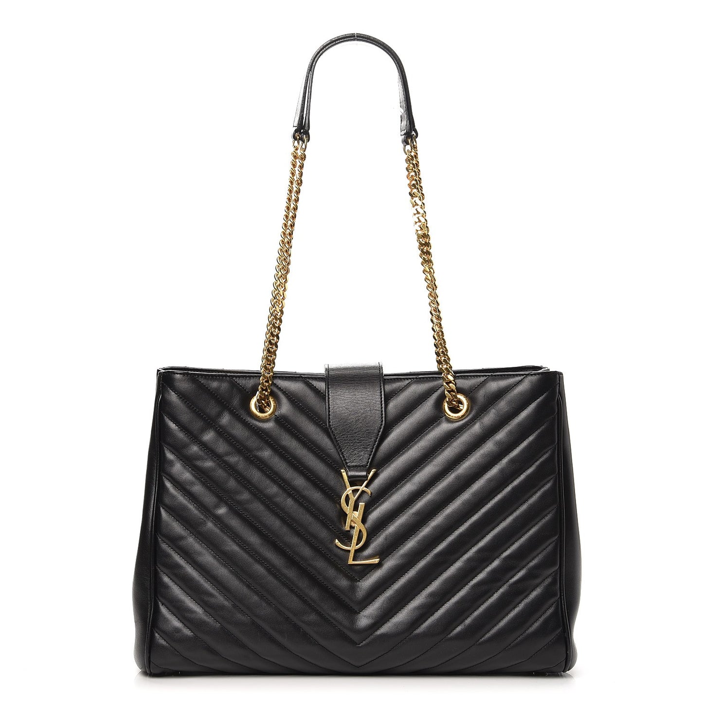 Lambskin Matelasse Chevron Monogram Shopping Bag Black