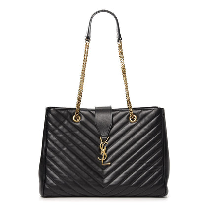 Saint Laurent Lambskin Matelasse Chevron Monogram Shopping Bag Black 1 of 9