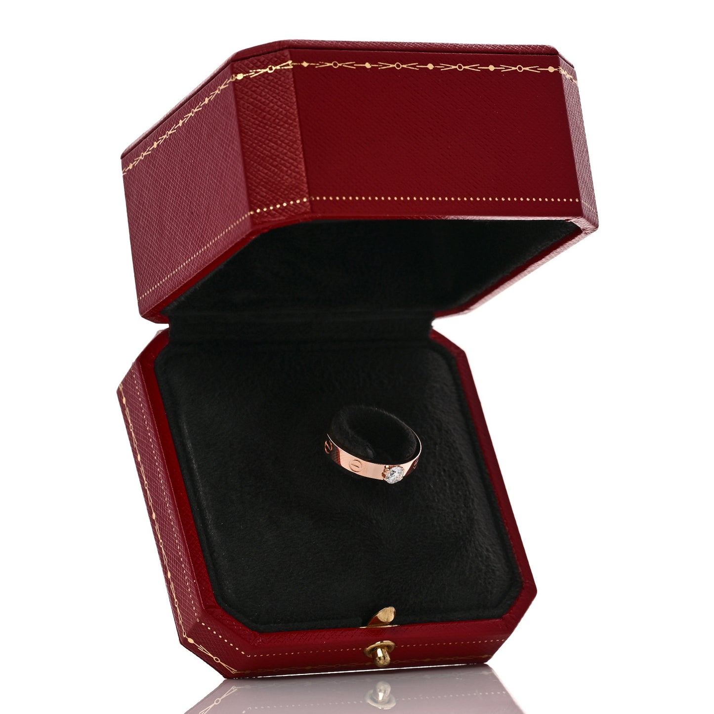 18K Pink Gold Diamond .24ct LOVE Solitaire Engagement Ring 53 6.5