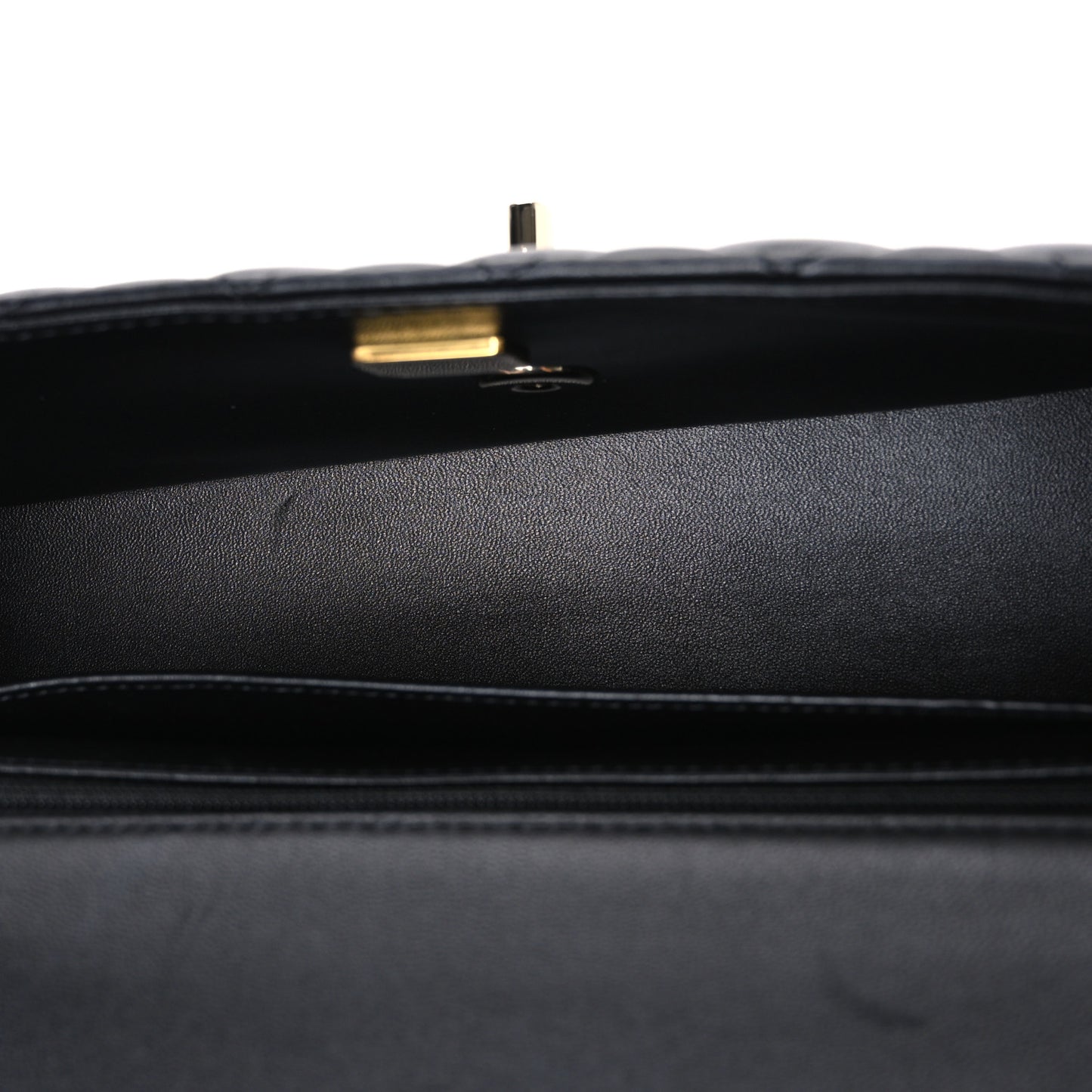 Lambskin Quilted Top Handle East West Flap Black