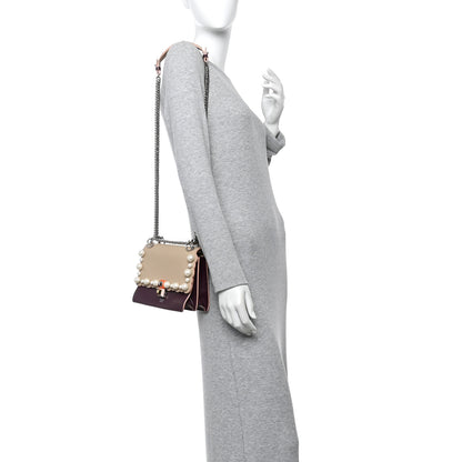 Fendi Vitello Liberty Scalloped Studded Pearl Small Kan I Shoulder Bag Black Cherry Amido 2 of 13