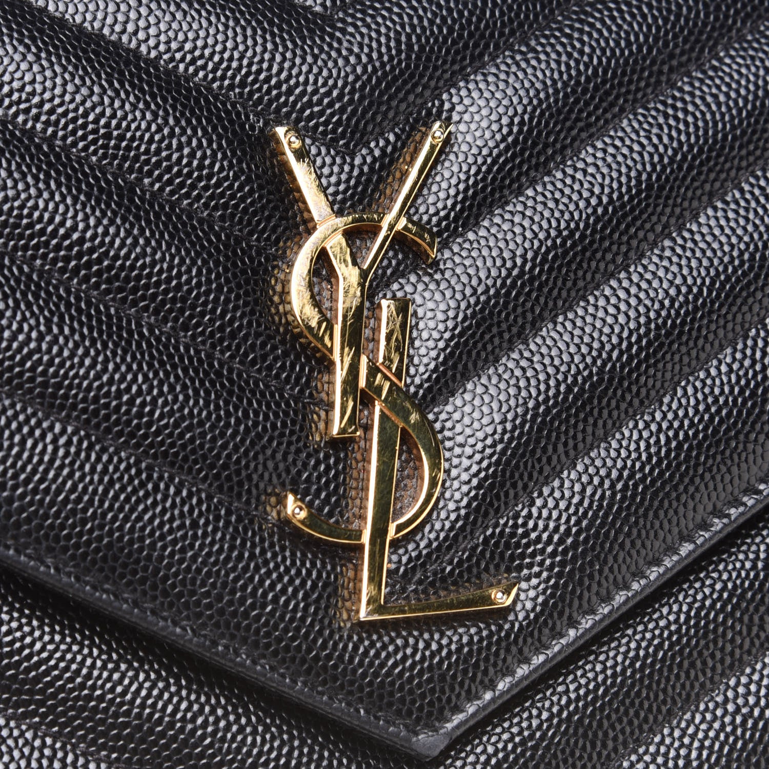 Saint Laurent Grain De Poudre Matelasse Chevron Monogram Chain Wallet Black 11 of 16