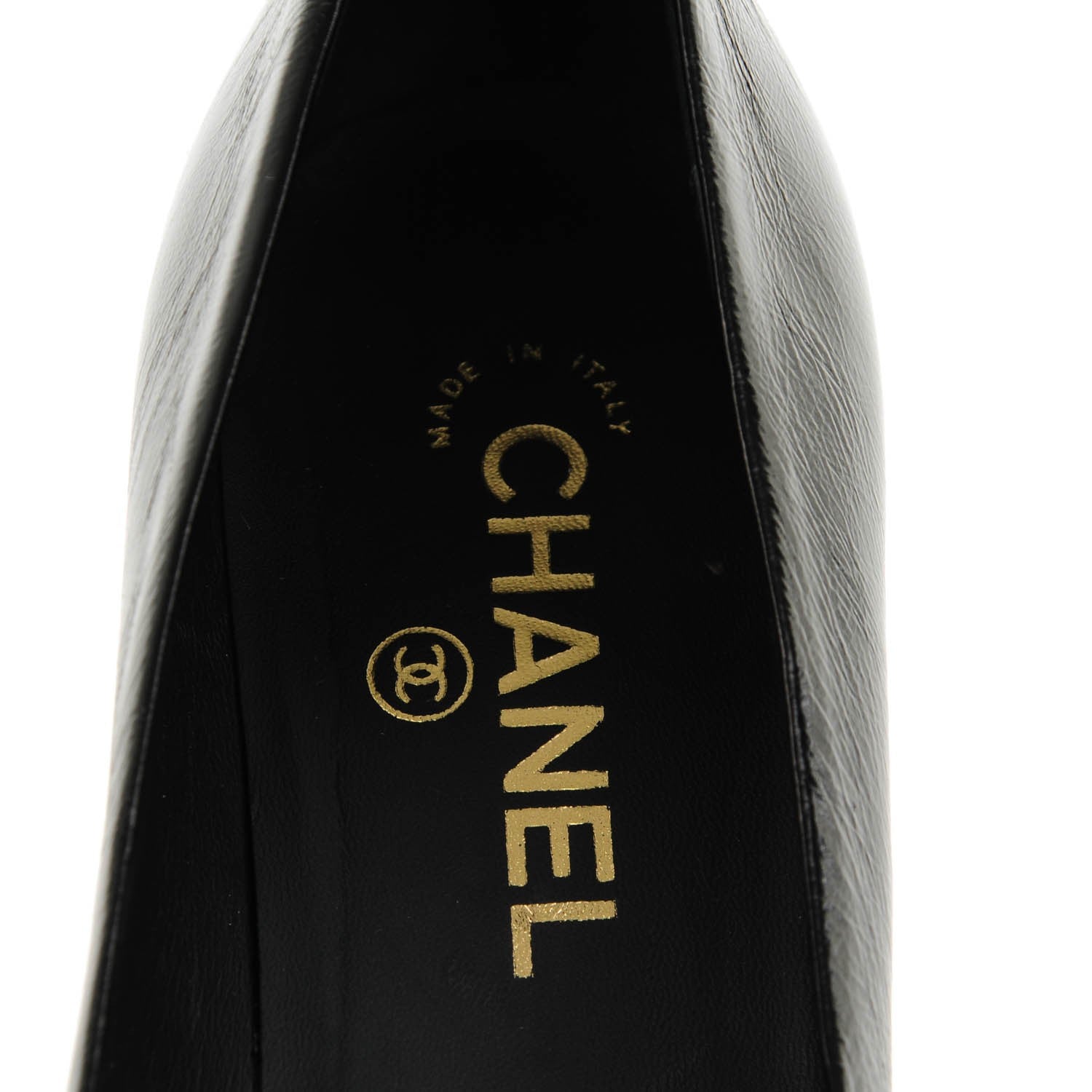 Chanel Crumpled Calfskin Patent Cap Toe CC Pumps 40 Black 7 of 8