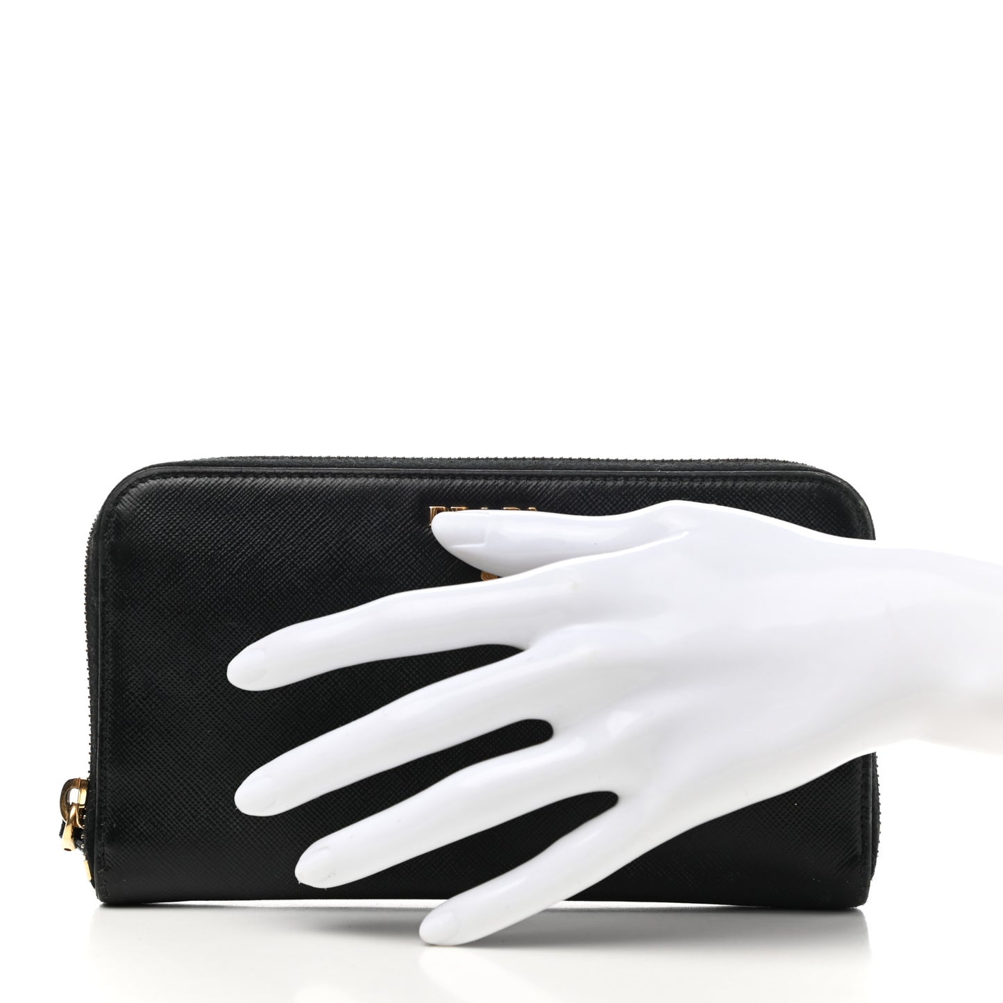 Saffiano Metal Zip Around Wallet Black