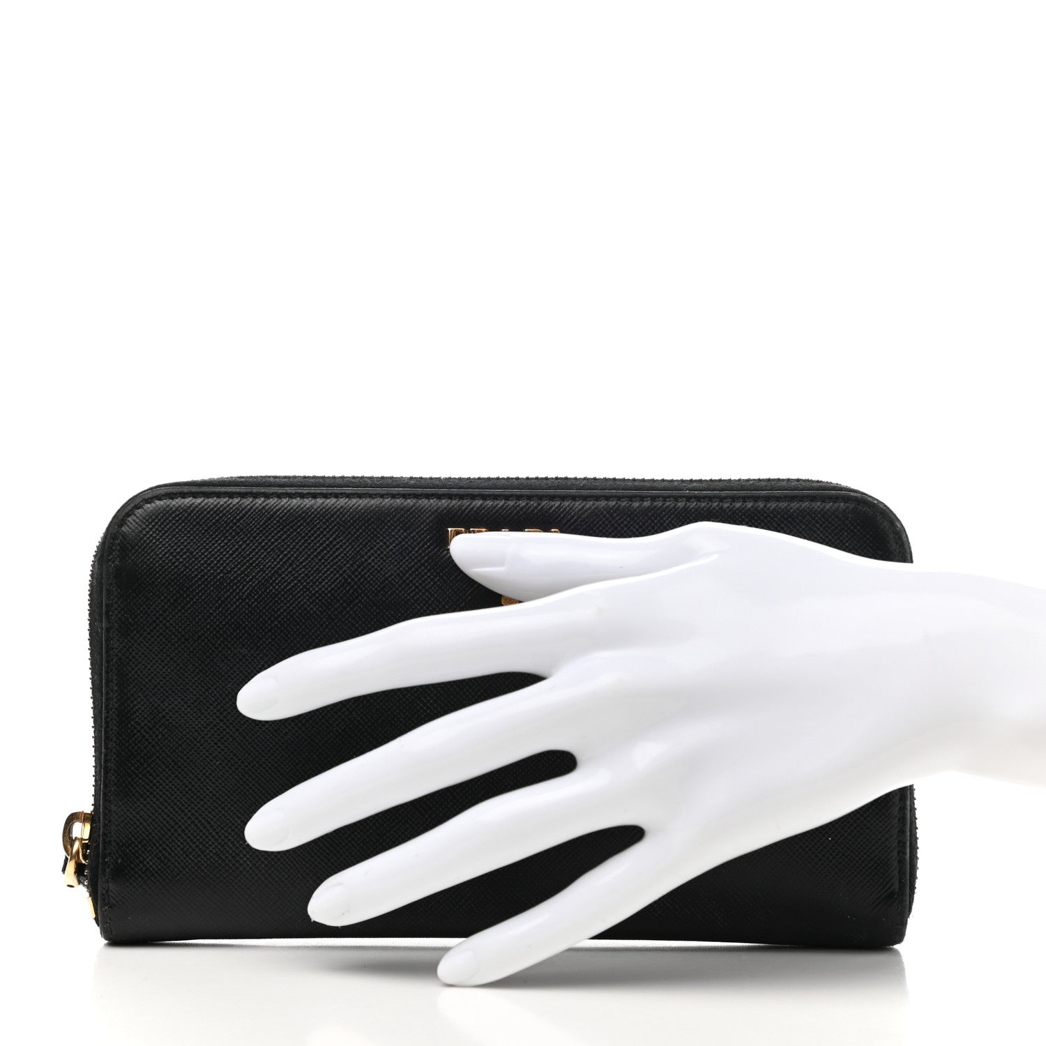 Prada Saffiano Metal Zip Around Wallet Black 2 of 7