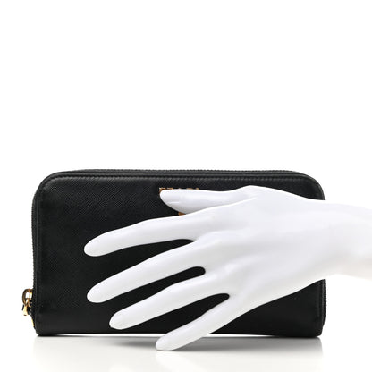 Prada Saffiano Metal Zip Around Wallet Black 2 of 7