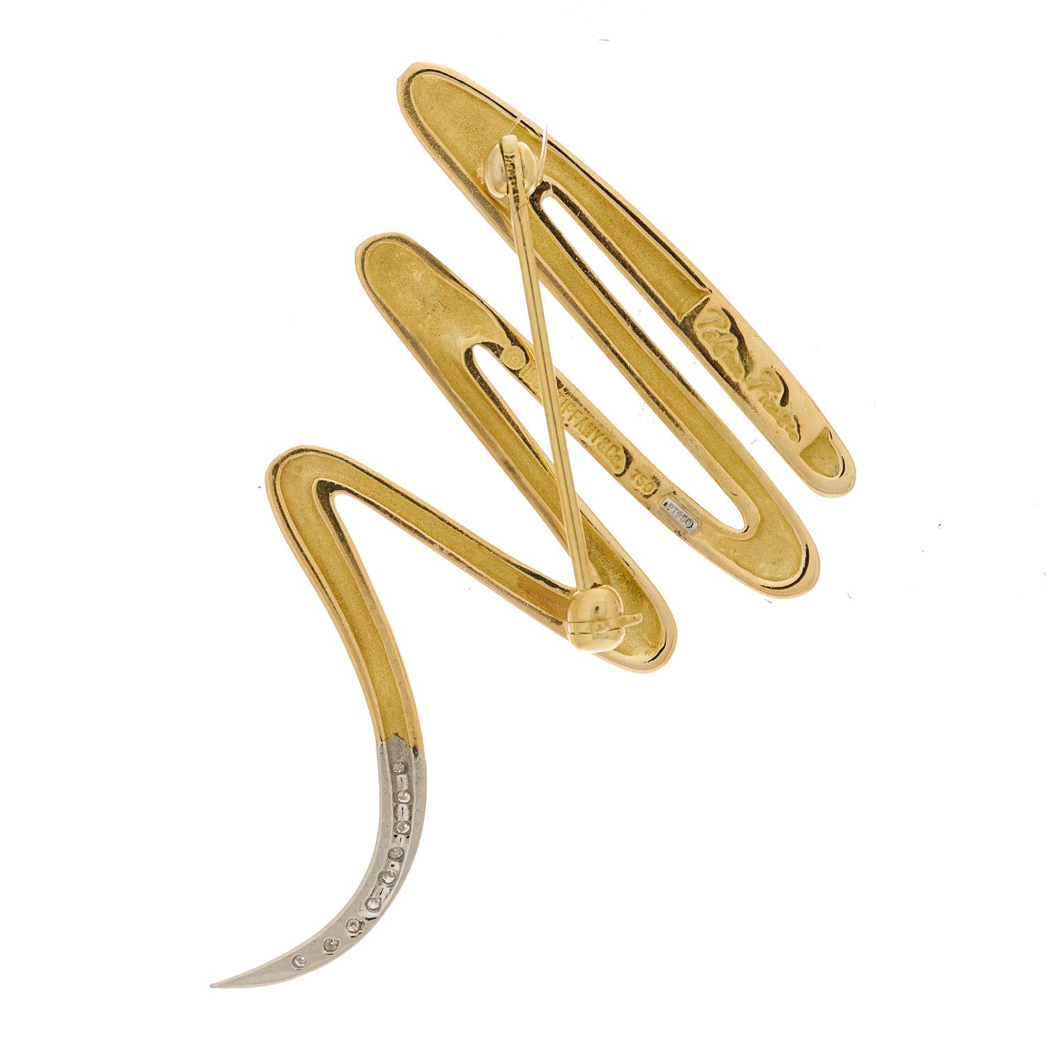 Tiffany 18K Yellow Gold Platinum Diamond Paloma Picasso Zig Zag Brooch 3 of 4