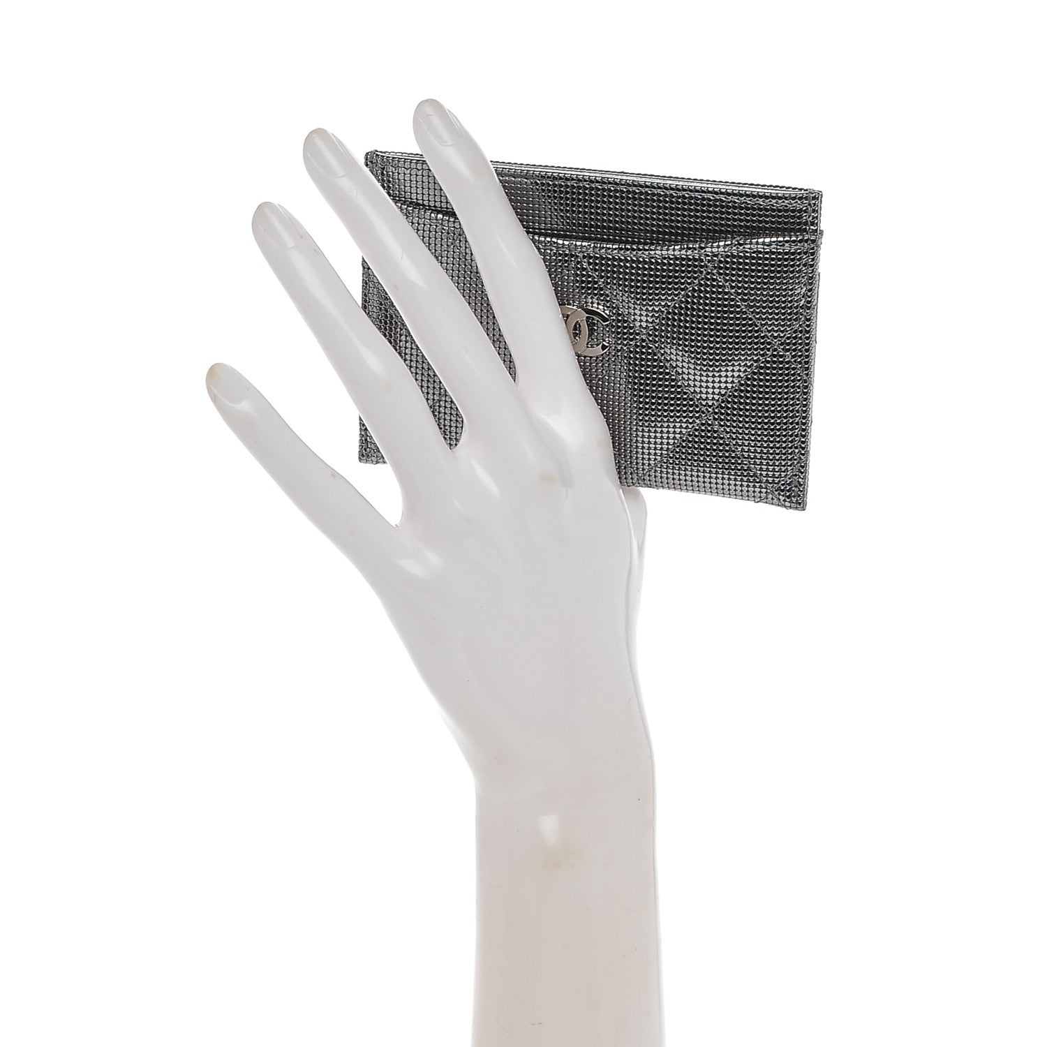 Chanel Metallic Calfskin Pixel Effect Card Holder Dark Silver 2 of 7