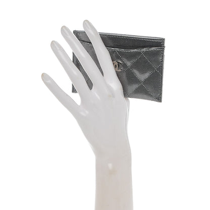 Chanel Metallic Calfskin Pixel Effect Card Holder Dark Silver 2 of 7