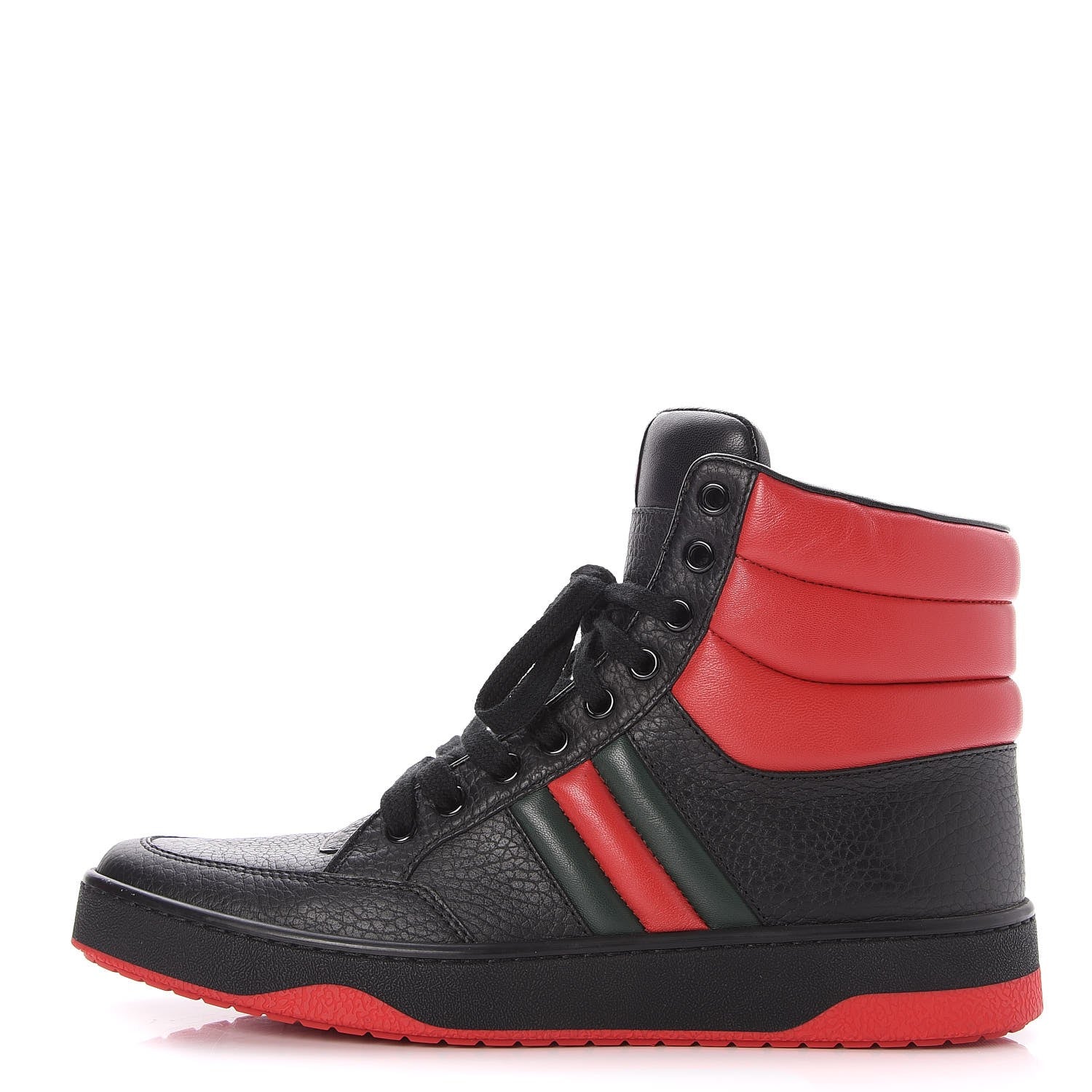 Gucci Calfskin New Praga Karibu High Top Sneakers 37.5 Black Red Green 1 of 9