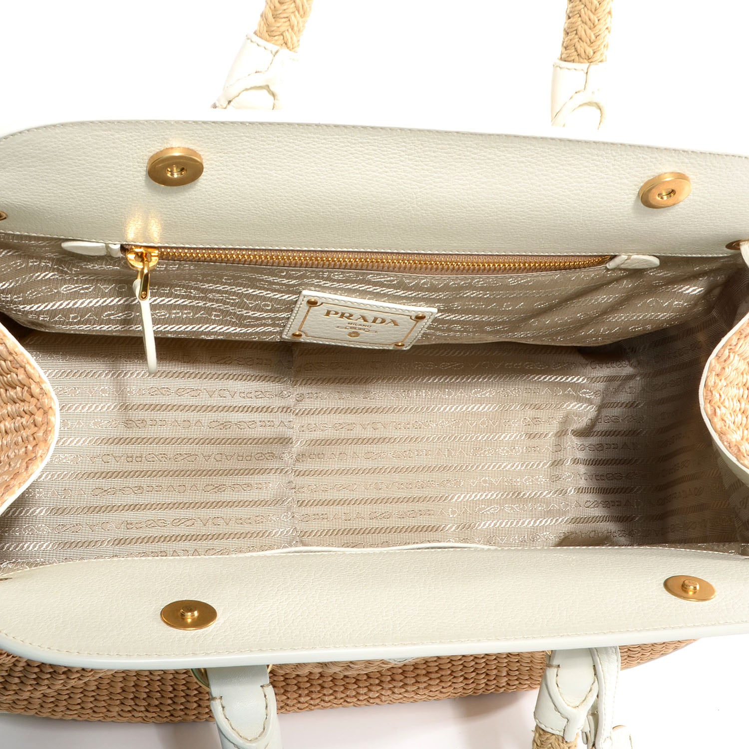 Prada Straw Vitello Daino Large Frame Bag White 5 of 11