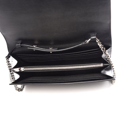Saint Laurent Calfskin Crocodile Embossed Monogram Chain Wallet Black 7 of 9